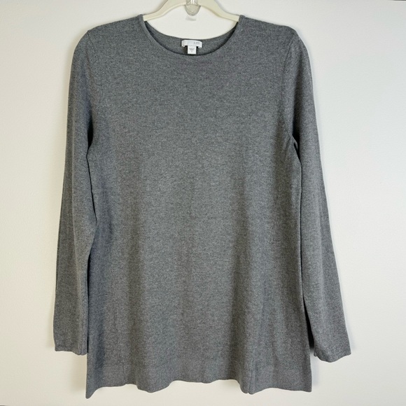 J Jill Grey Lightweight Sweater Tunic Solid Long Sleeve Knit Shirt Small - Picture 1 of 11